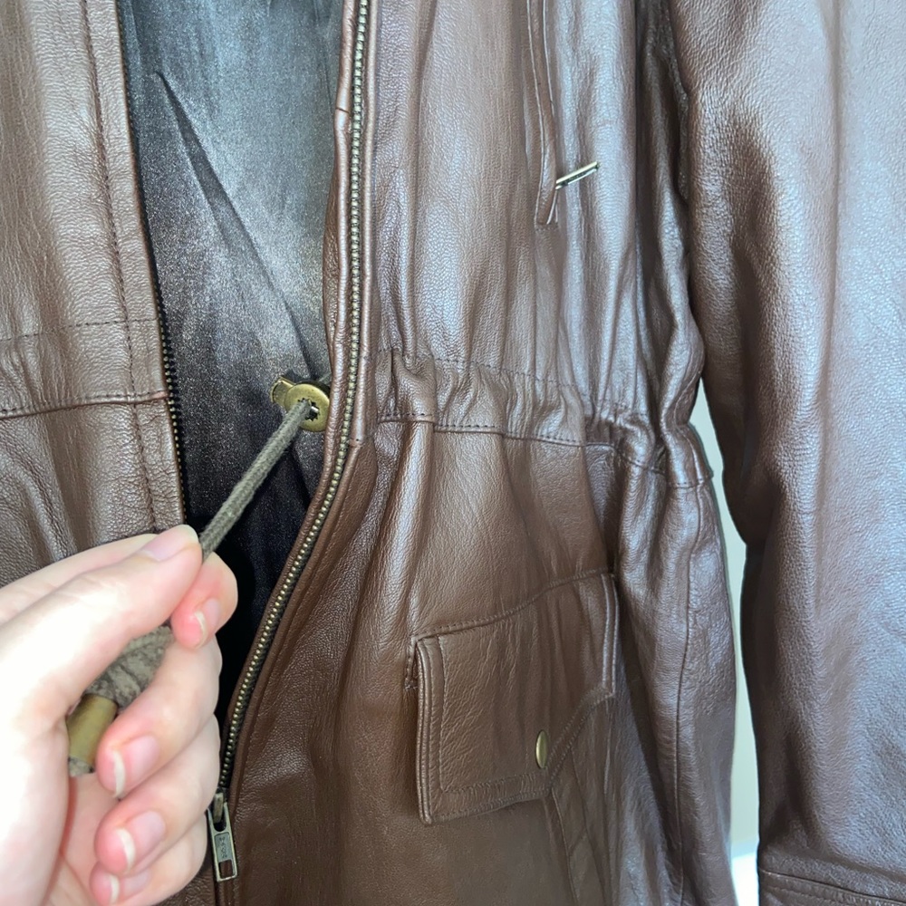 Wilson Leather Lamb Leather Brown Hooded Trench Coat - Size Medium - Picture 6 of 11